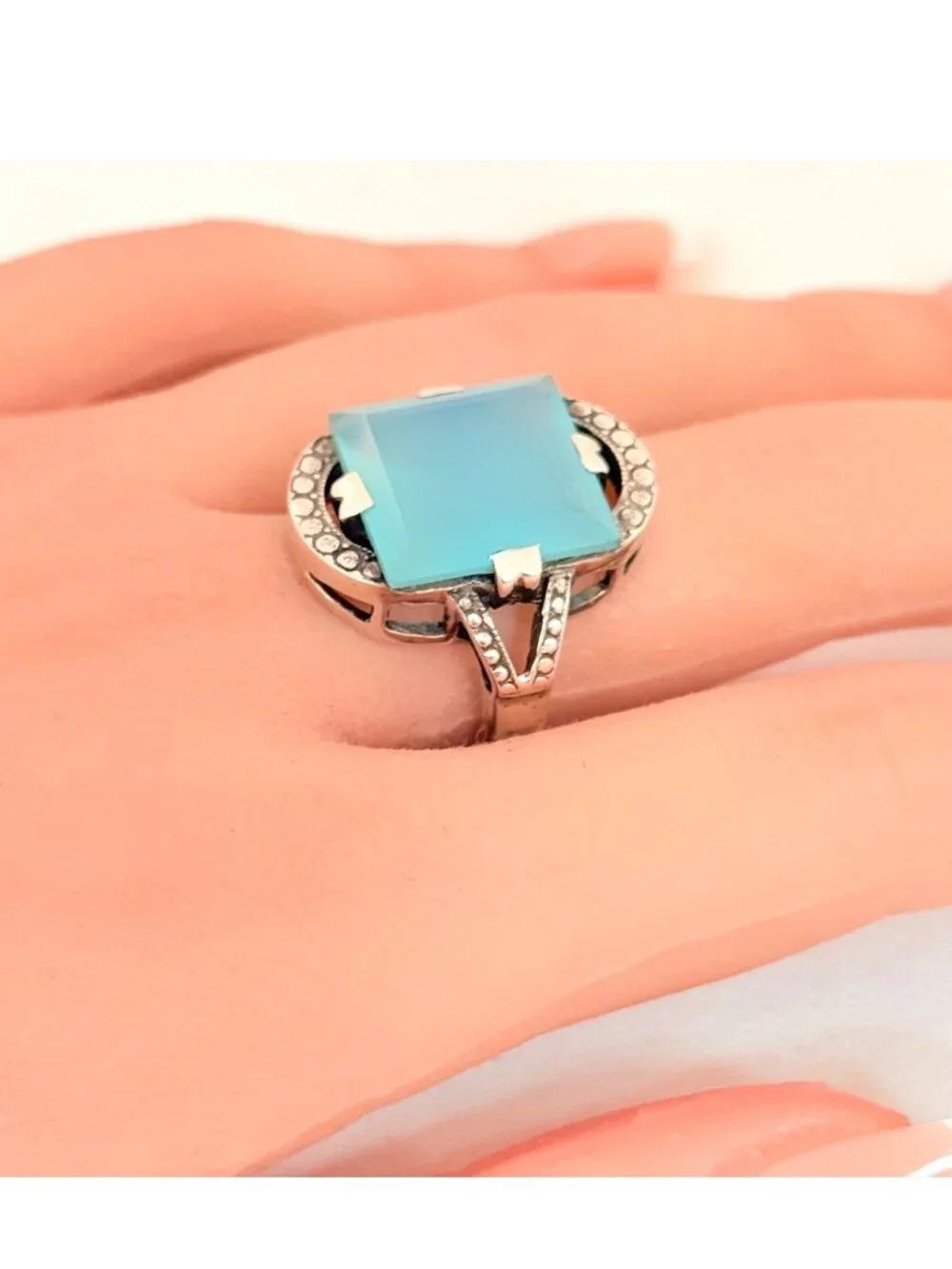 Nicky Butler Sterling Silver Chalcedony Deco Arch Ring Size 10 with Box